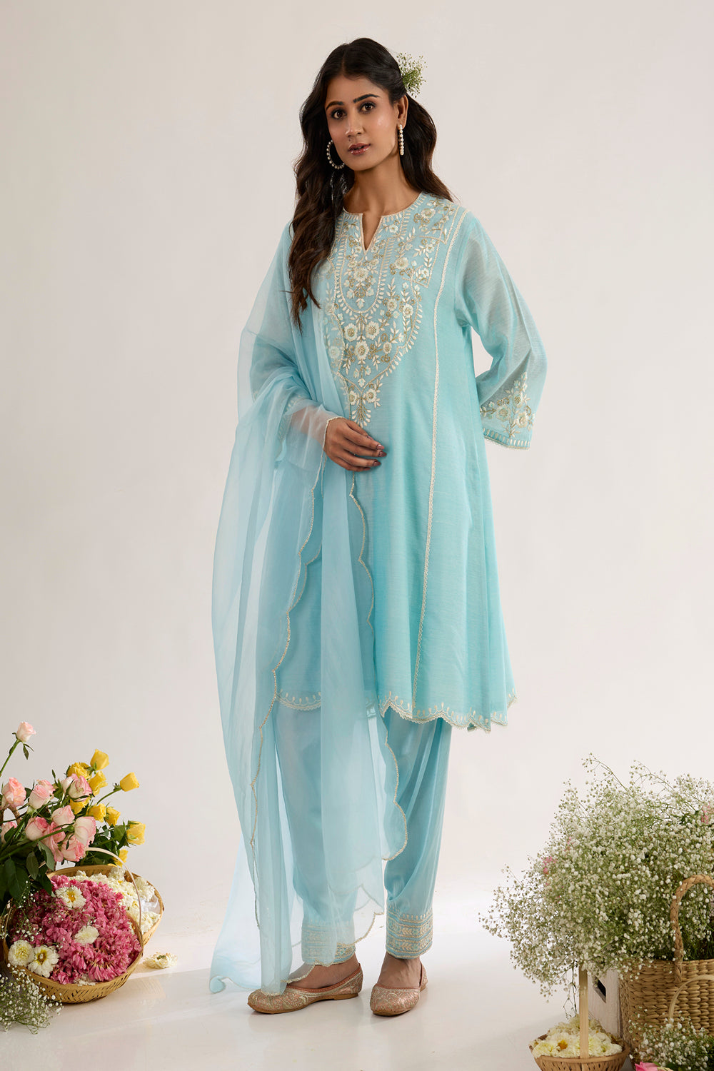 Long Choga With Salwar And Organza Dupatta