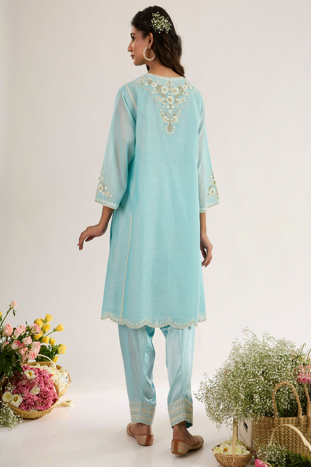 Long Choga With Salwar And Organza Dupatta