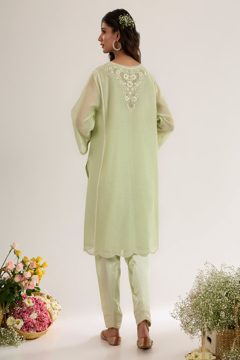 Long Choga With Salwar And Organza Dupatta