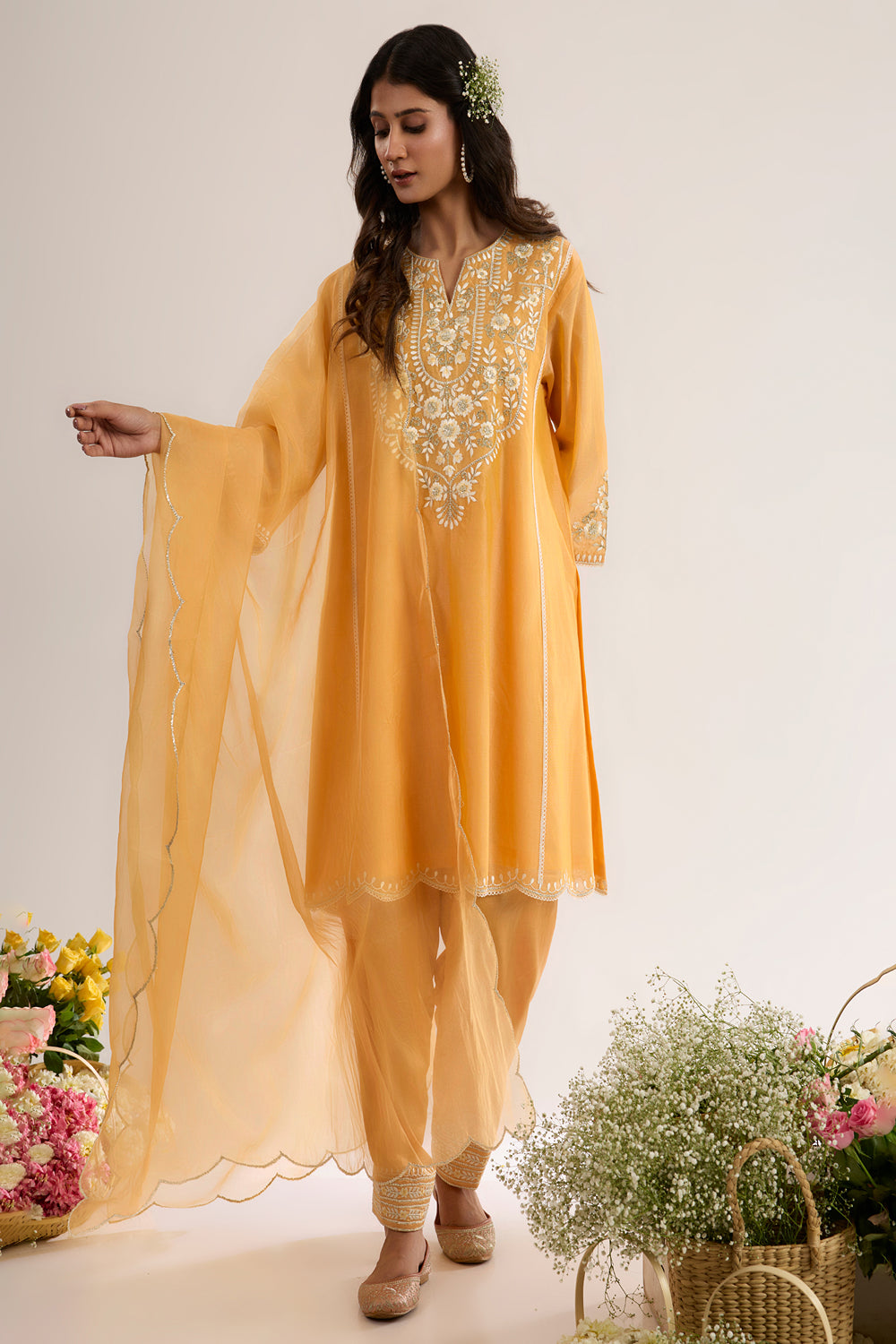 Long Choga With Salwar And Organza Dupatta