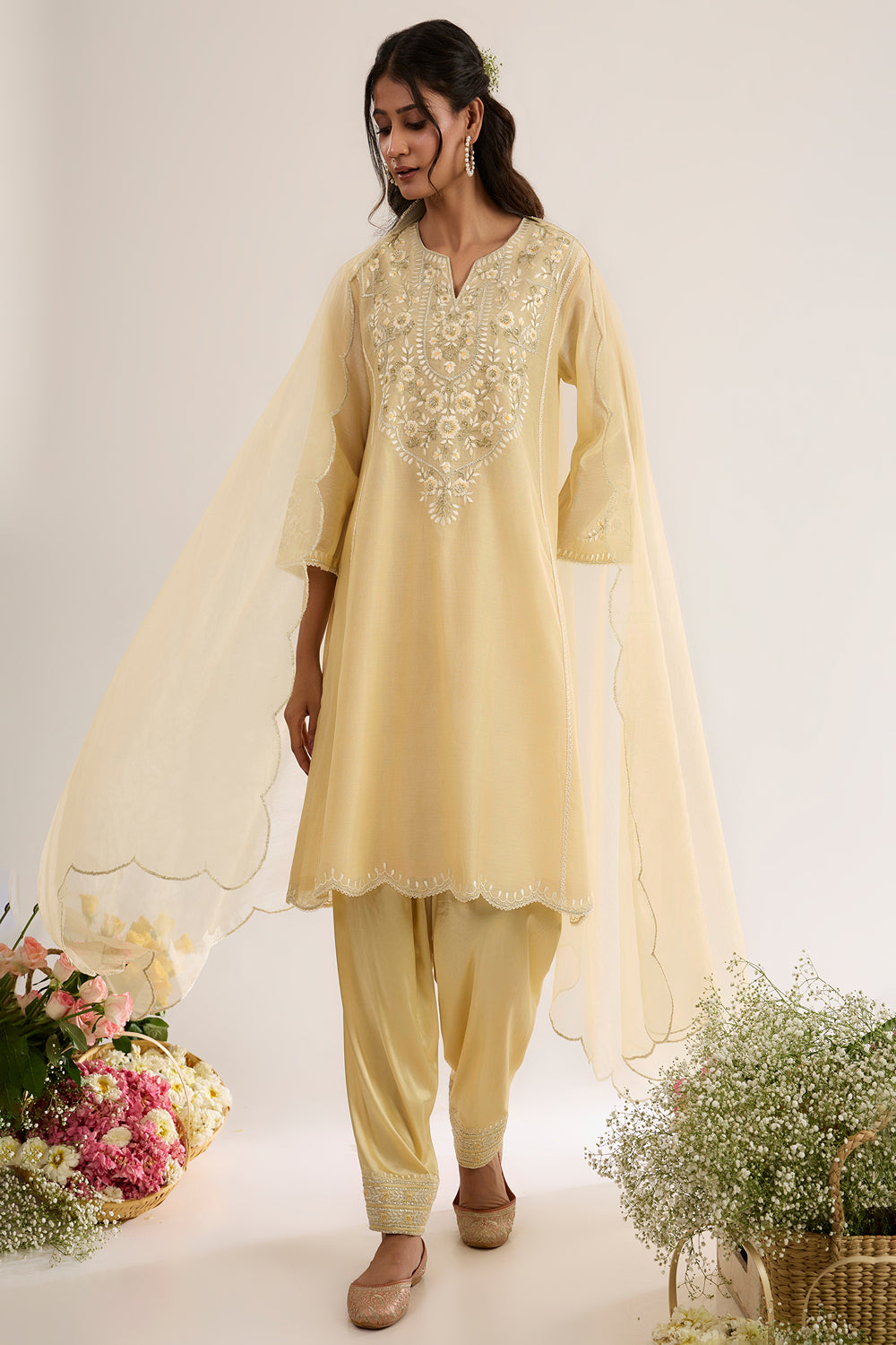 Long Choga With Salwar And Organza Dupatta