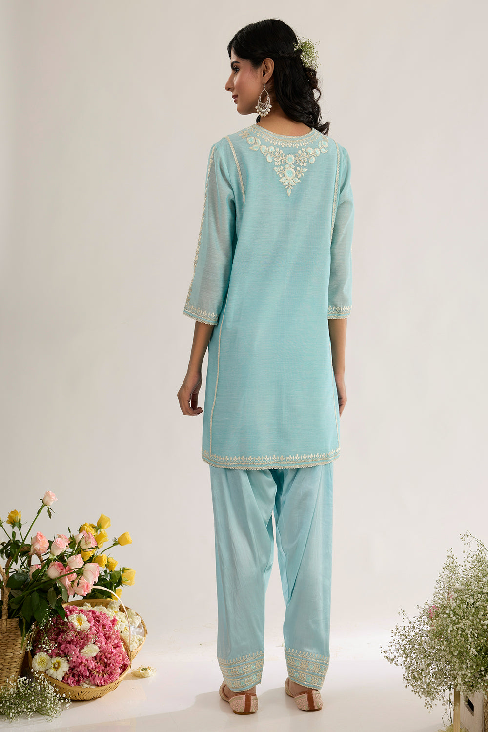 Short Choga With Salwar And Organza Dupatta