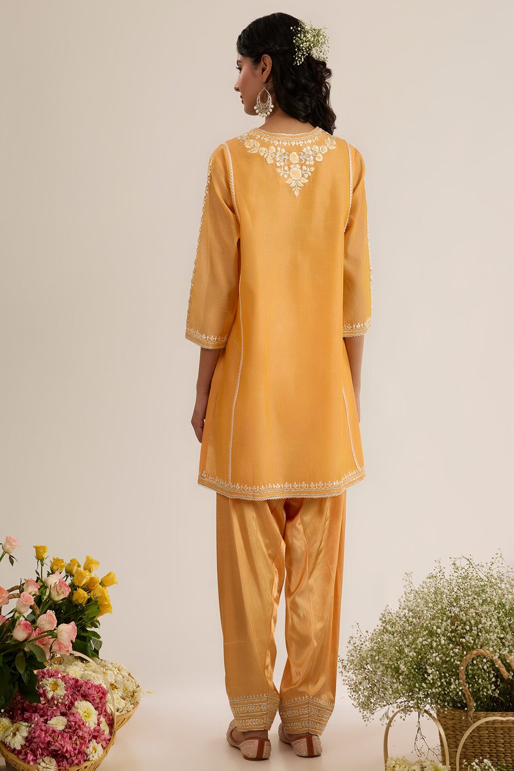 Short Choga With Salwar And Organza Dupatta