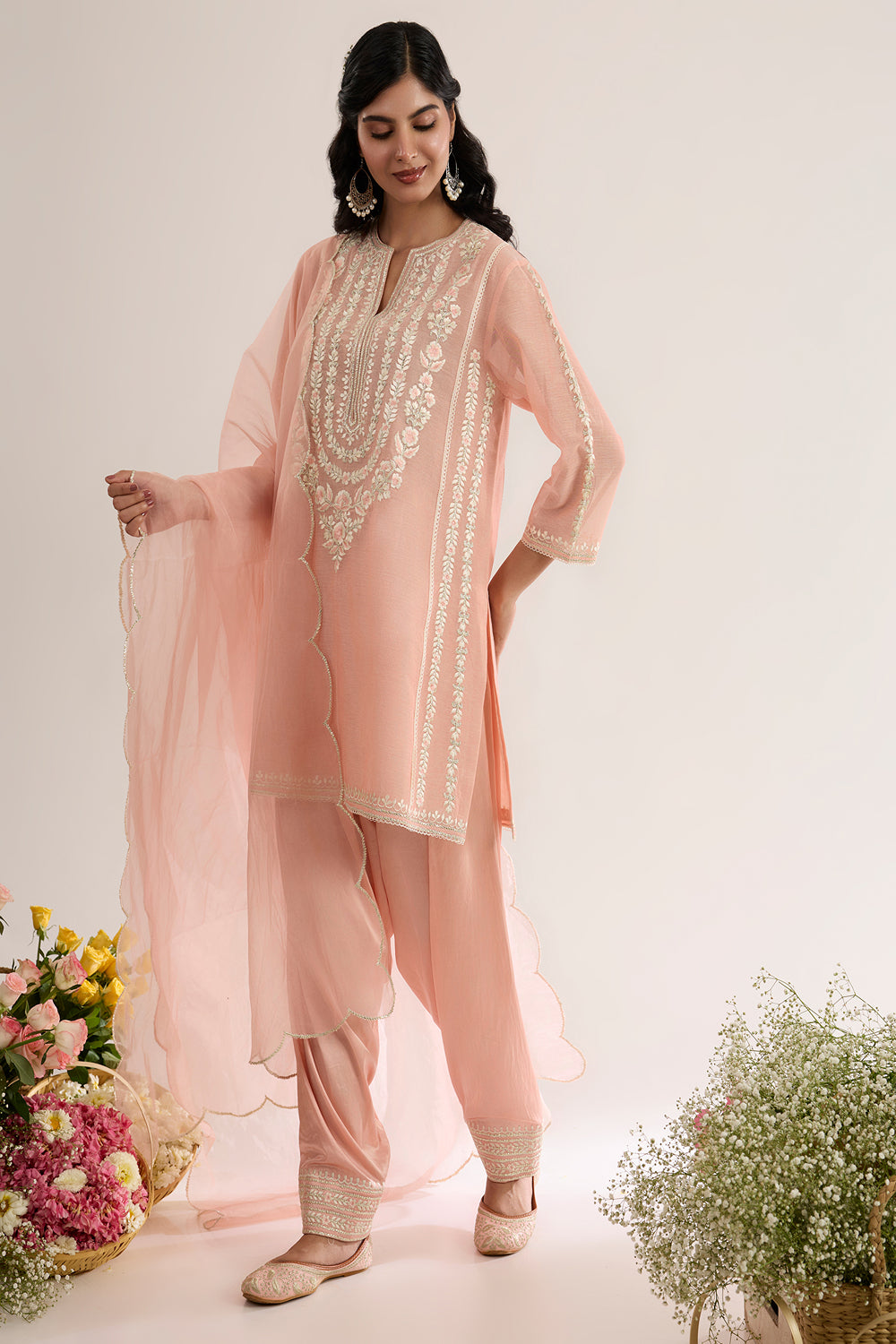 Short Choga With Salwar And Organza Dupatta