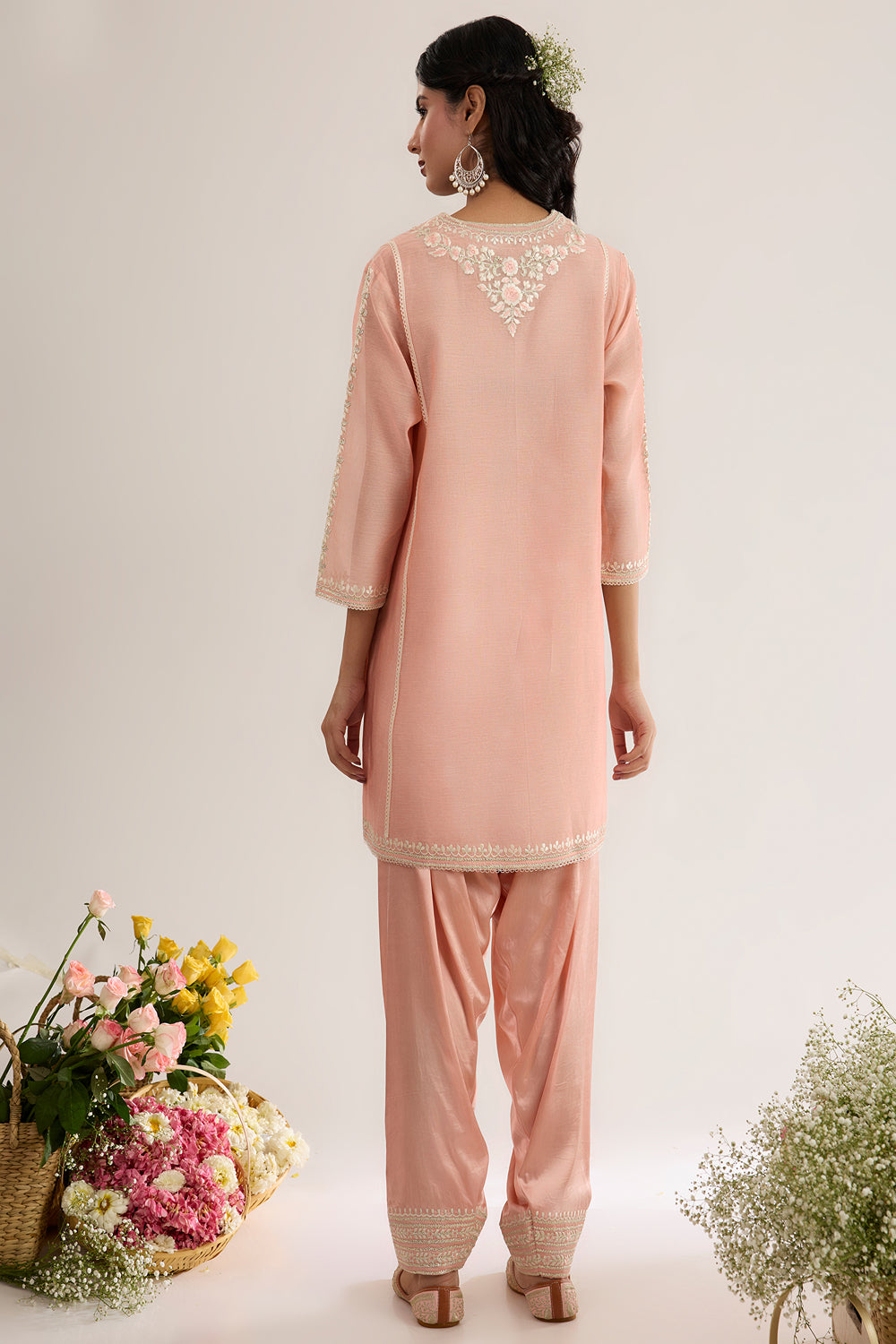 Short Choga With Salwar And Organza Dupatta