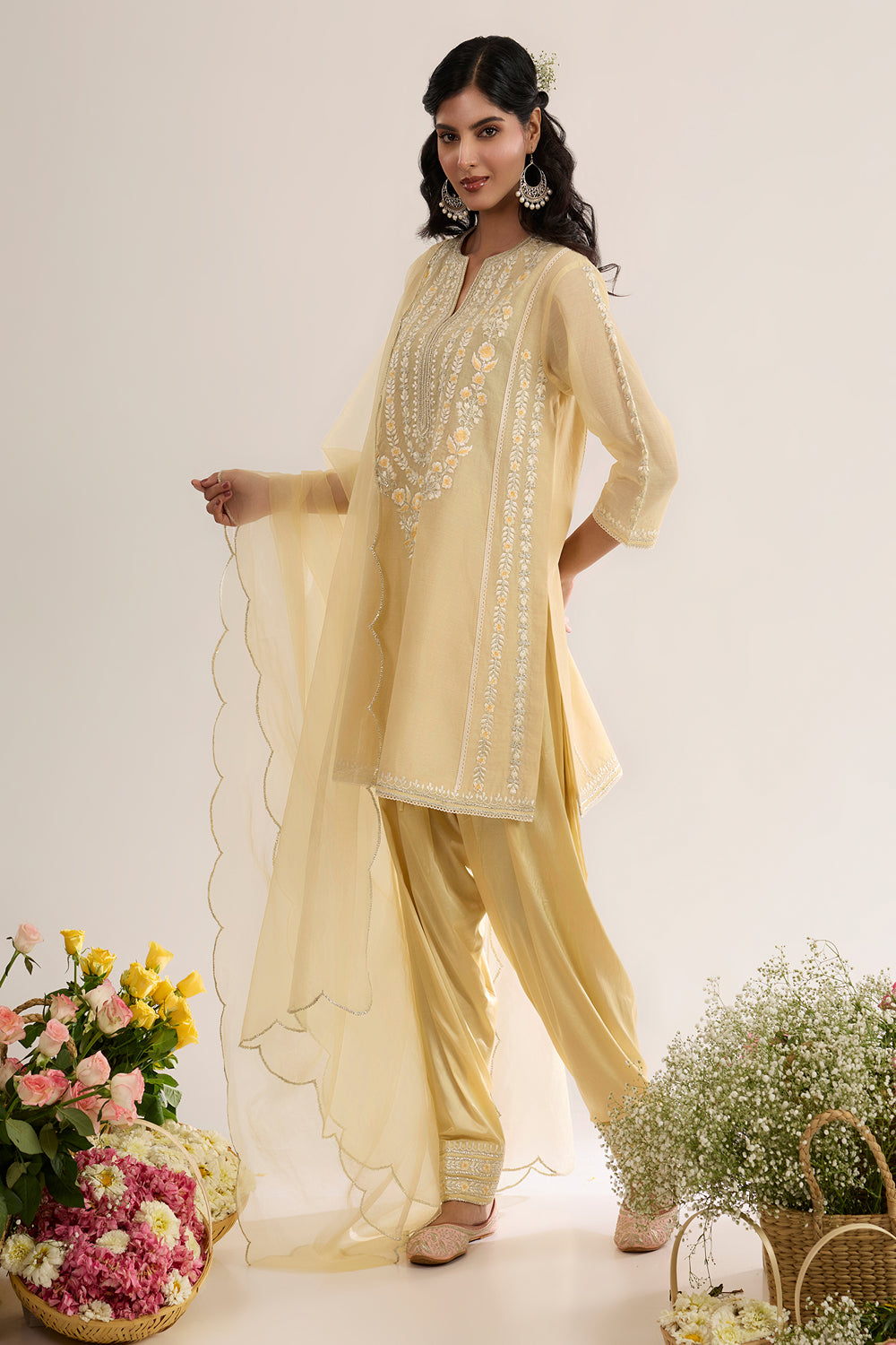 Short Choga With Salwar And Organza Dupatta