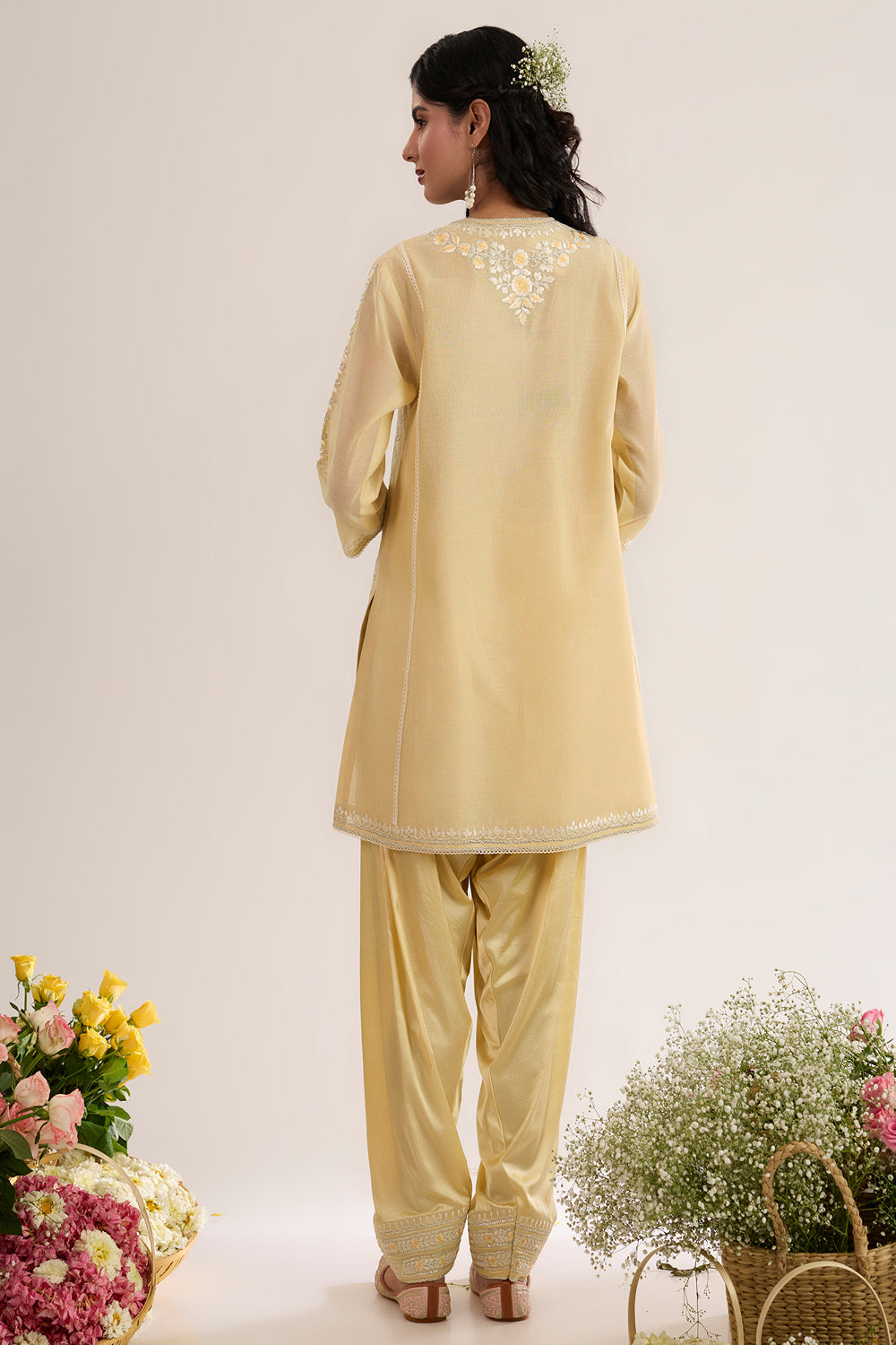 Short Choga With Salwar And Organza Dupatta
