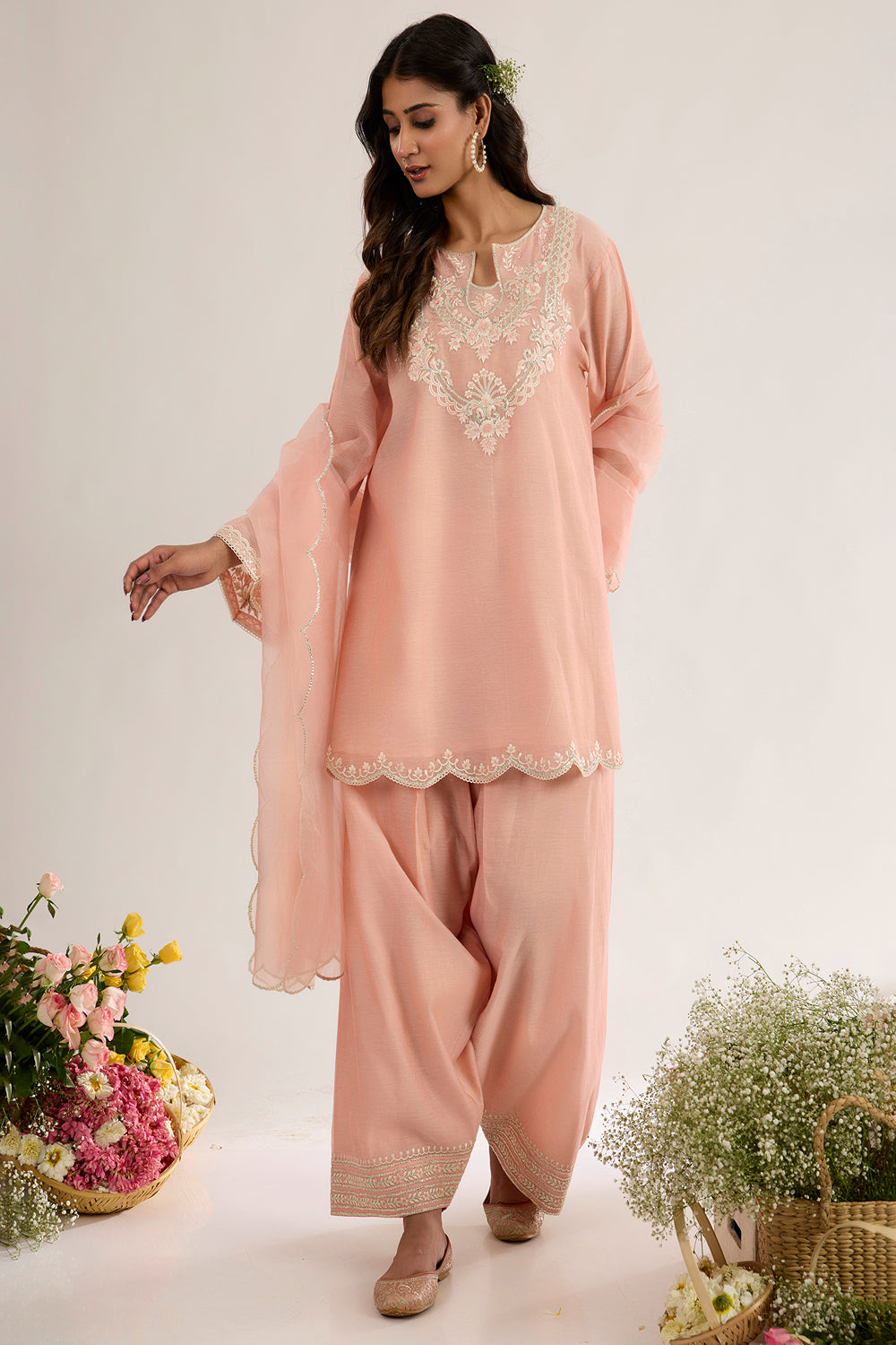 Short Kurta With Farsha Salwar And Dupatta
