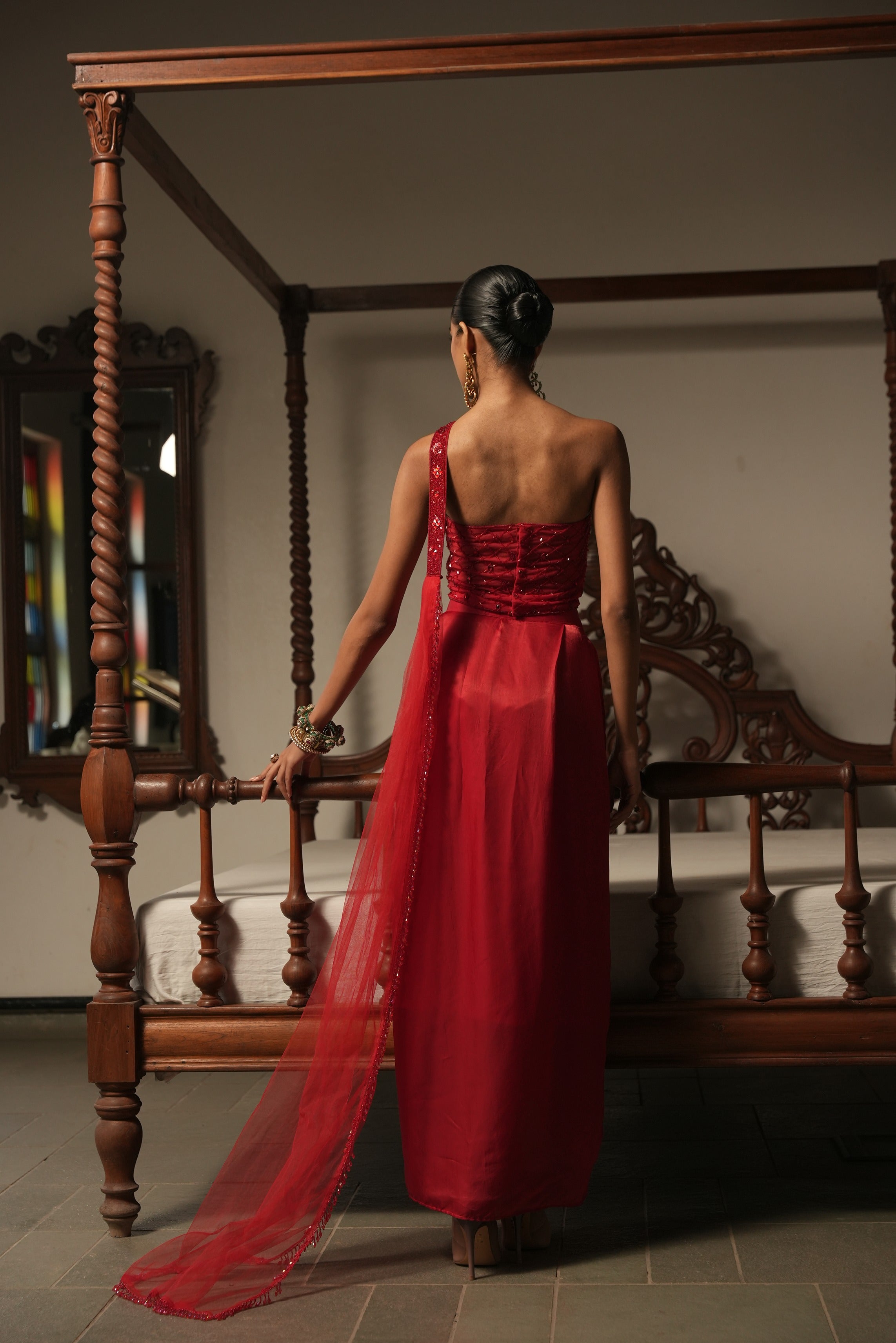 Red Mirage Draped Corset Set