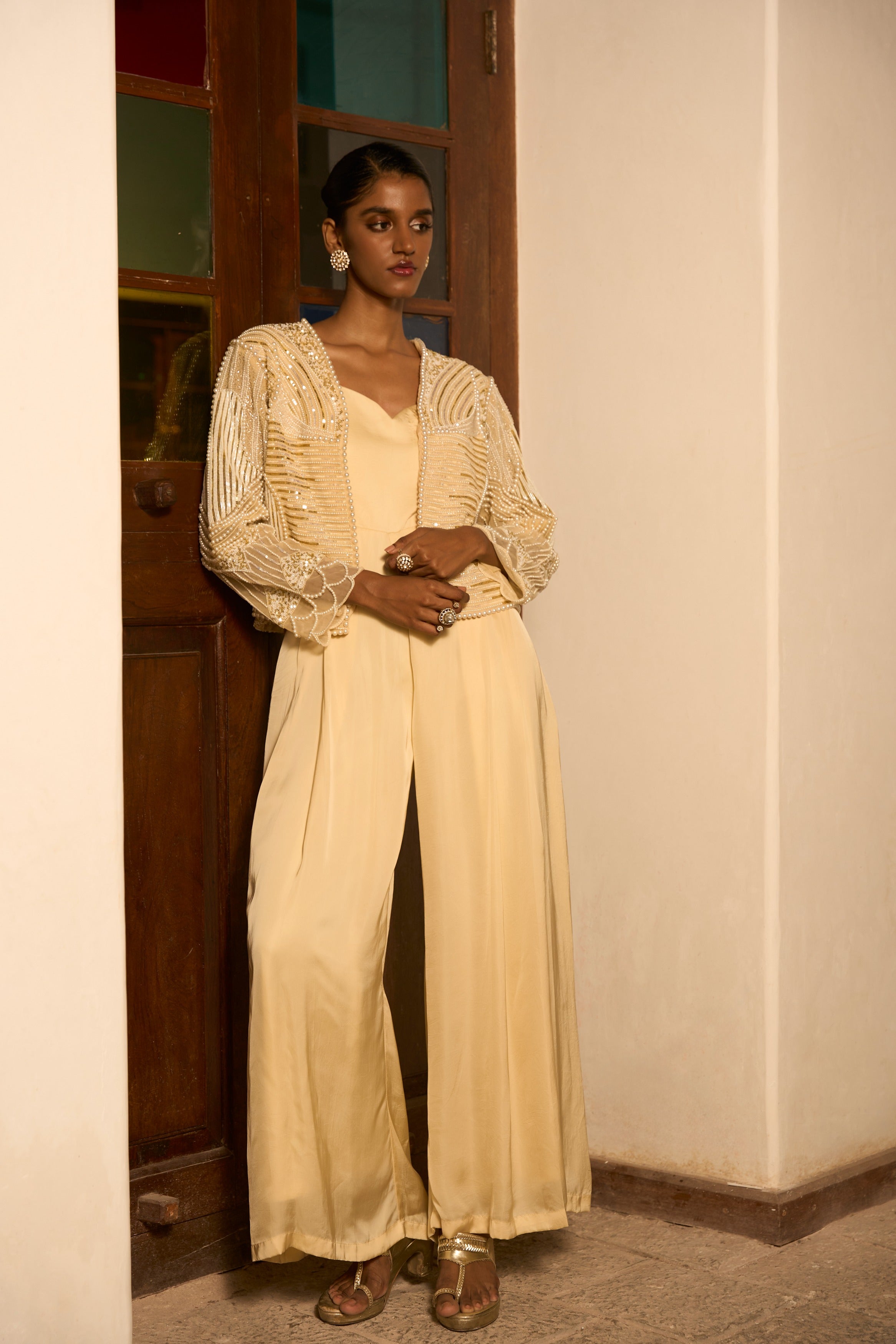 Ivory Golden Poise Jumpsuit With Jacket
