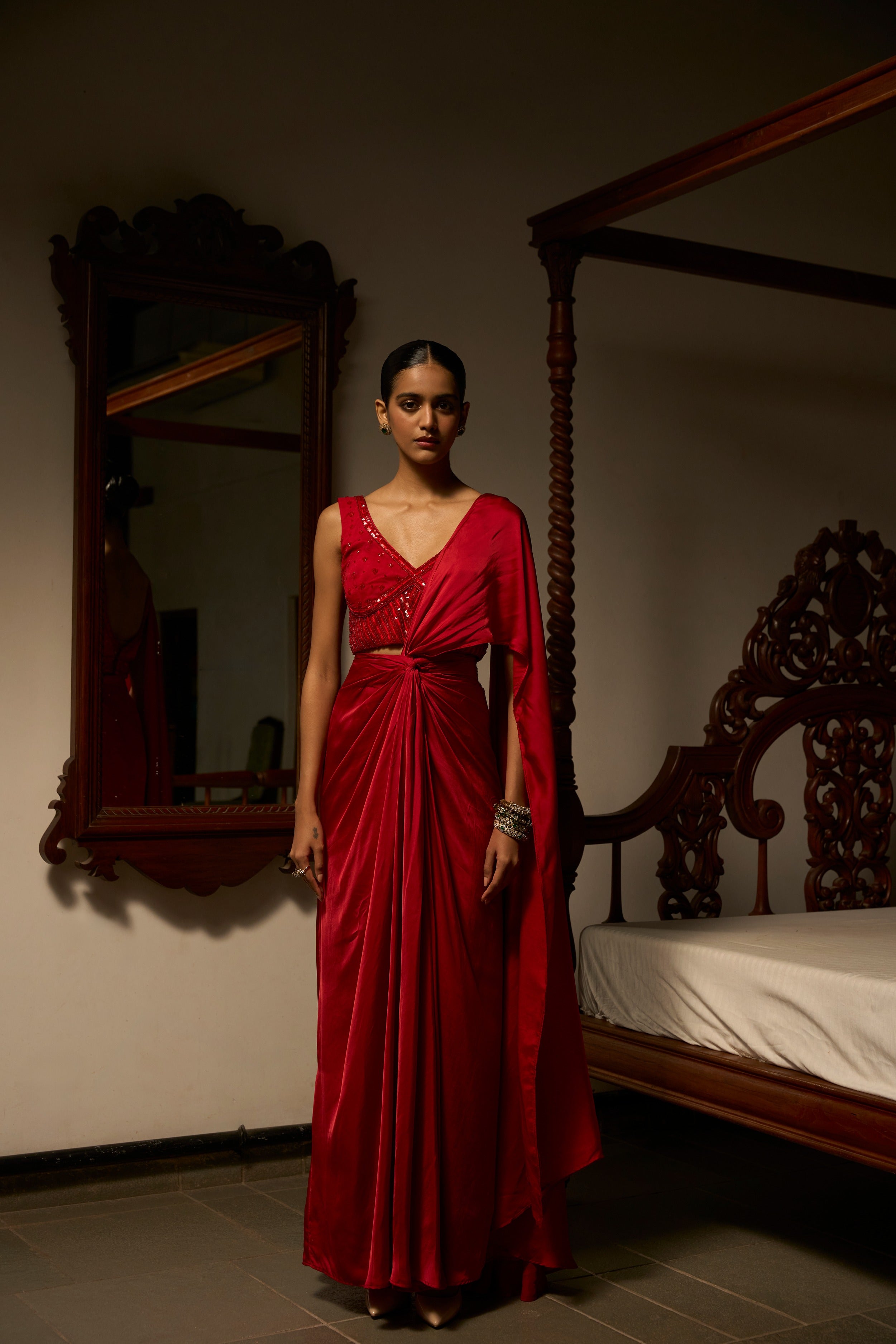 Crimson Knotted Drape Set