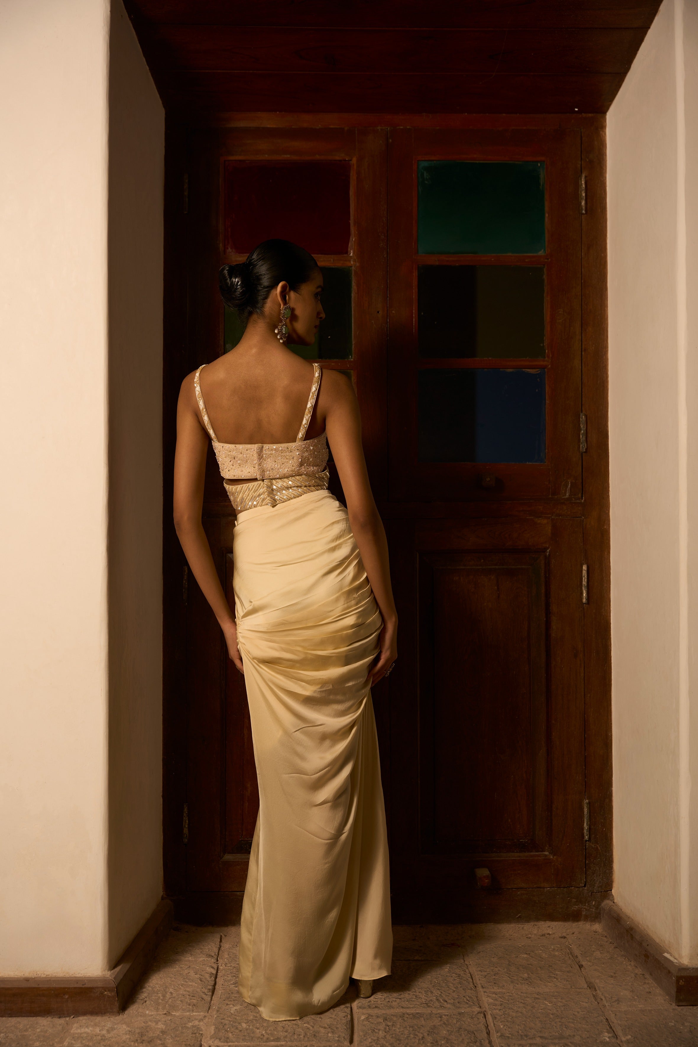 Butterfly Handwork Blouse With Drape Skirt