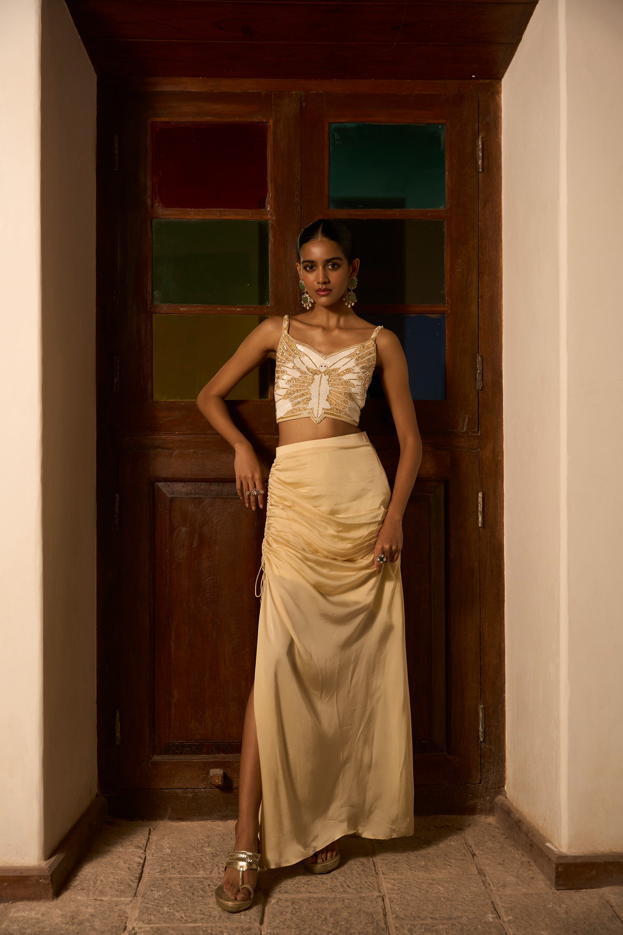 Butterfly Handwork Blouse With Drape Skirt