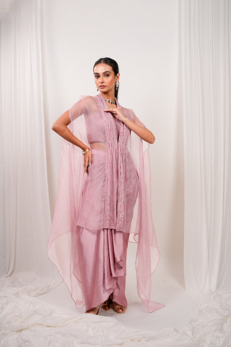 DRAPE SKIRT AND WIRED KAFTAN