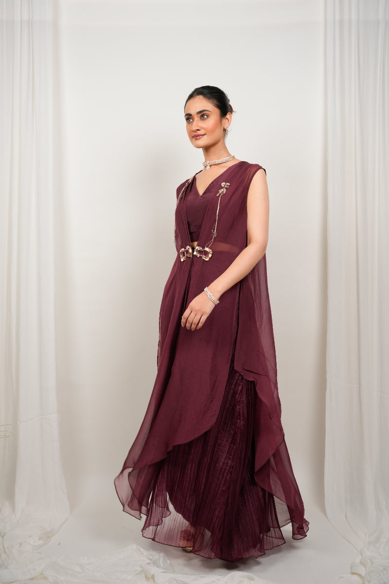 LONG JACKET WITH PLEATED SKIRT