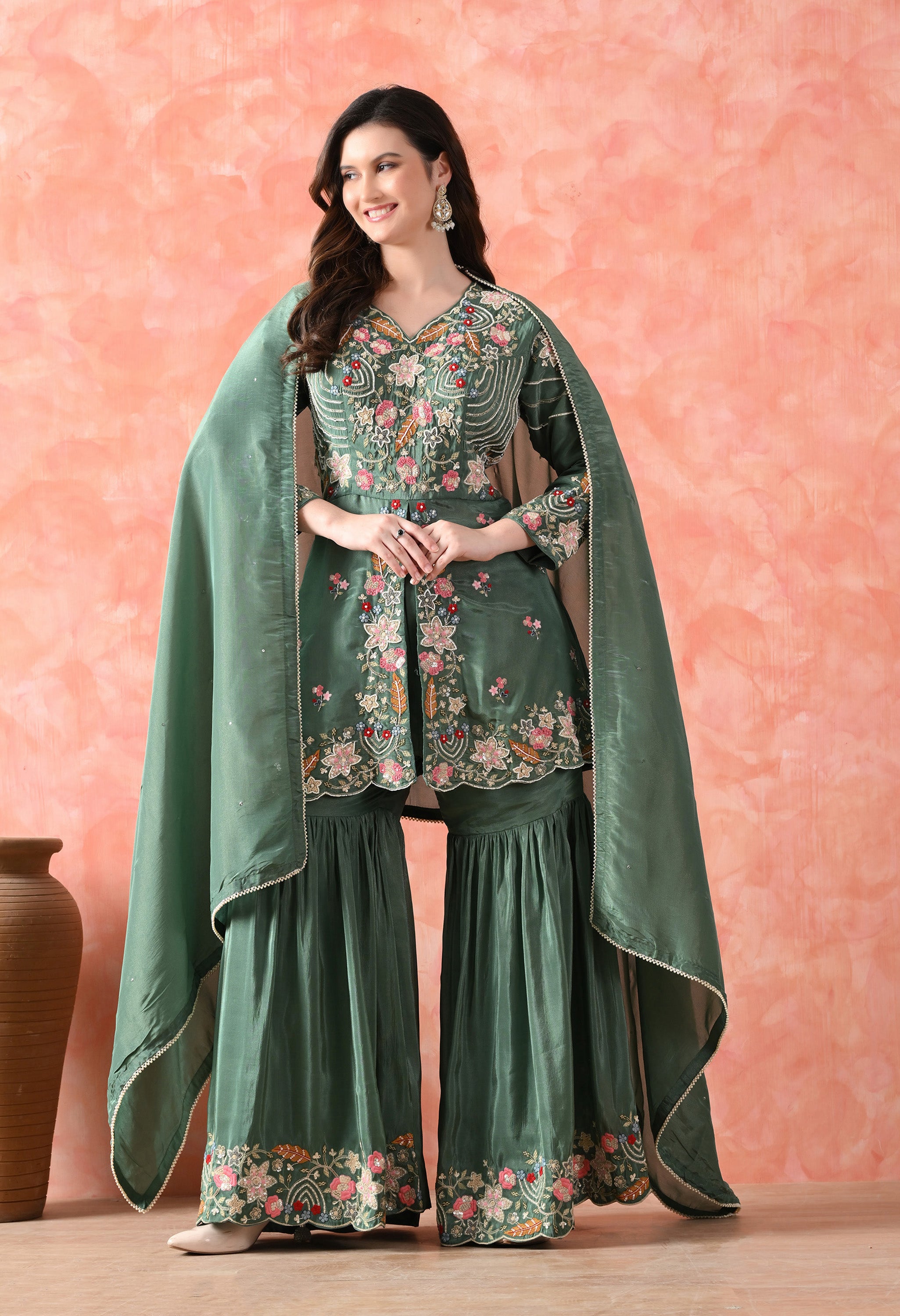 Green Gharara Set