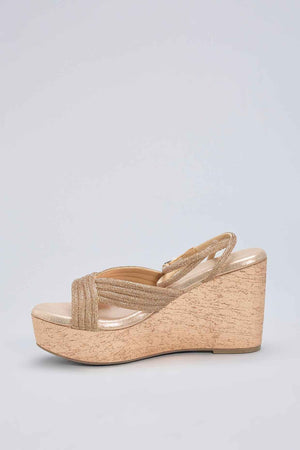 Rose Gold Vegan Leather Rhinestone Embellished Wedges