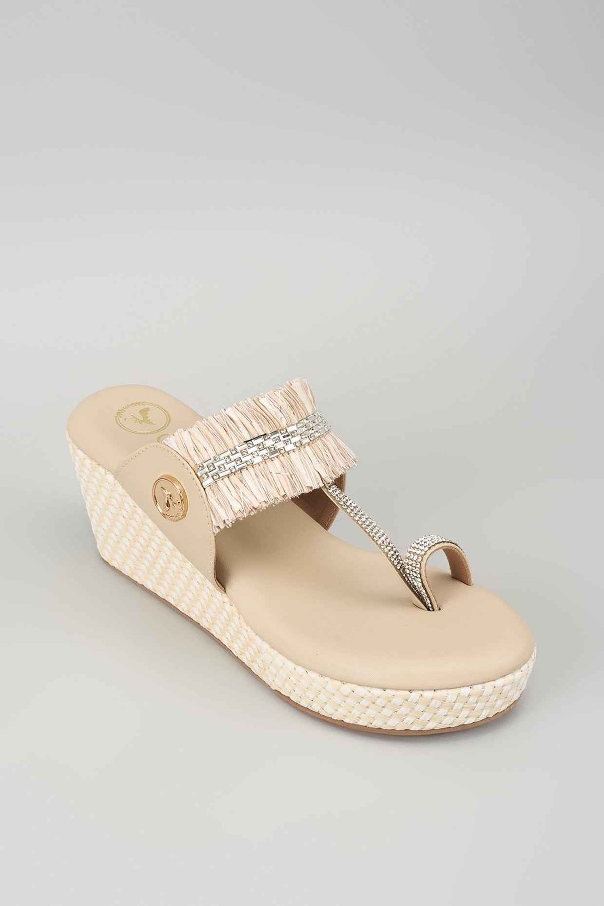 Beige Open Toe Slip-on closure Kohlapuri Wedge