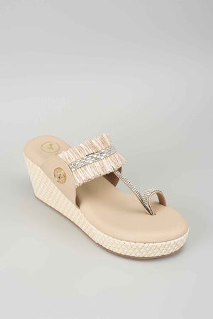 Beige Open Toe Slip-on closure Kohlapuri Wedge