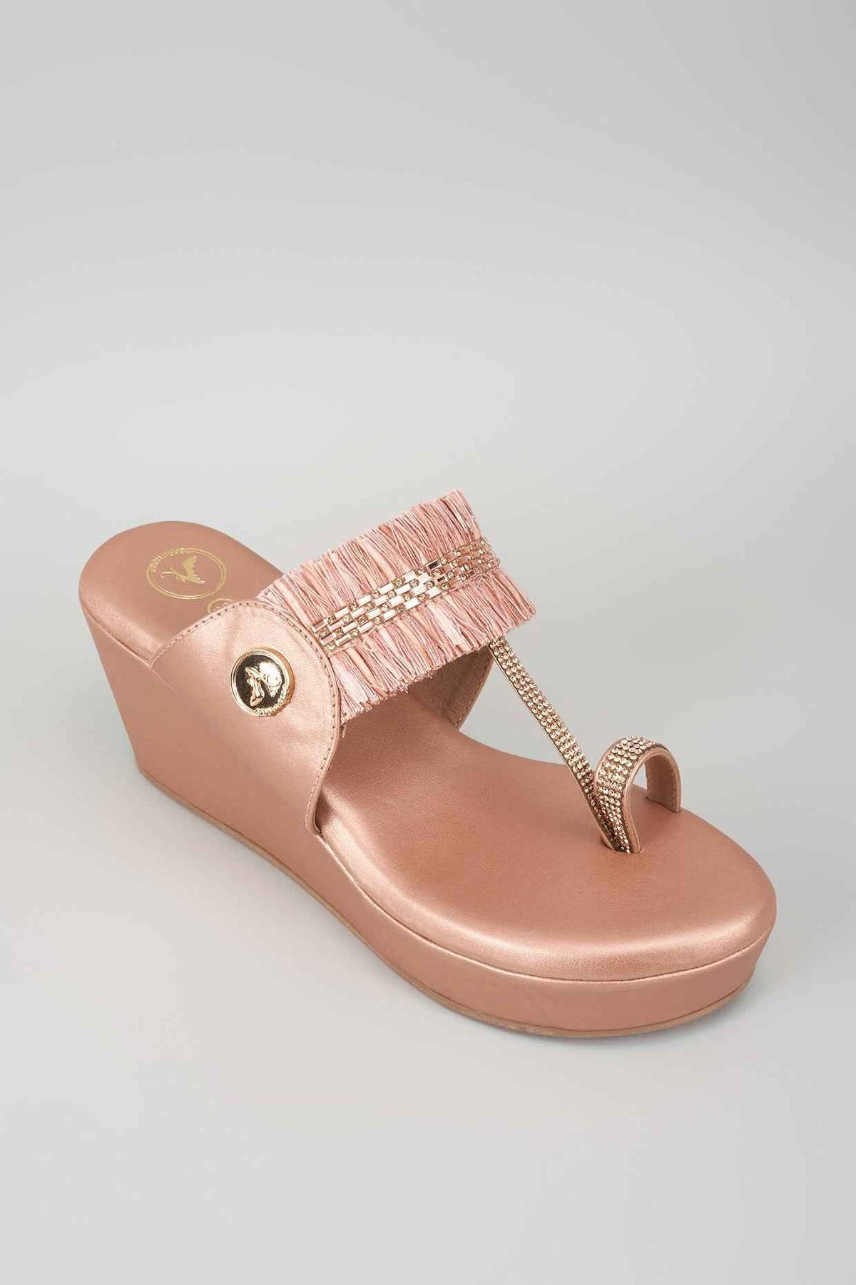 Rose Gold Open Toe Slip-on Closure Kohlapuri Wedge