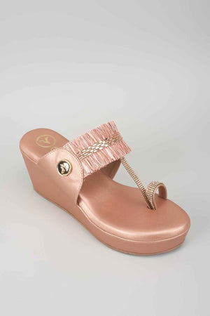 Rose Gold Open Toe Slip-on Closure Kohlapuri Wedge
