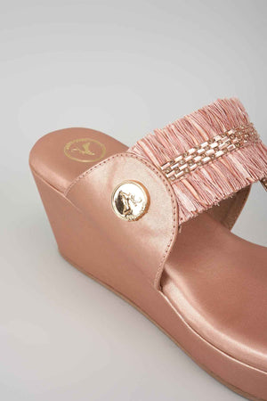 Rose Gold Open Toe Slip-on Closure Kohlapuri Wedge