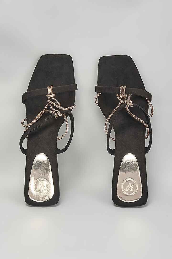 Black & Gold Open Toe Knot Heels