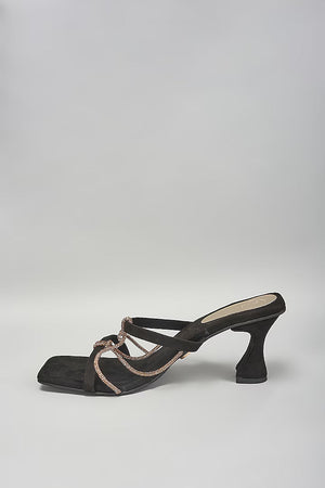 Black & Gold Open Toe Knot Heels