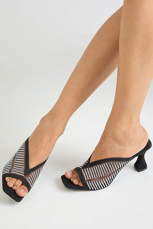 Black With White Studed Net Heel