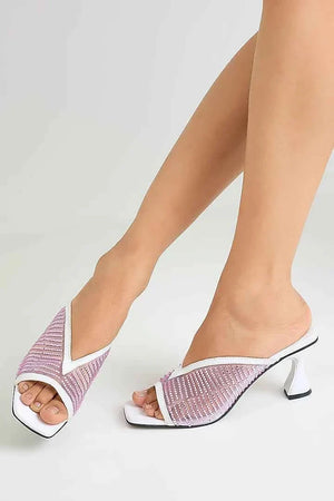 White With Rose Gold Studed Net Heel