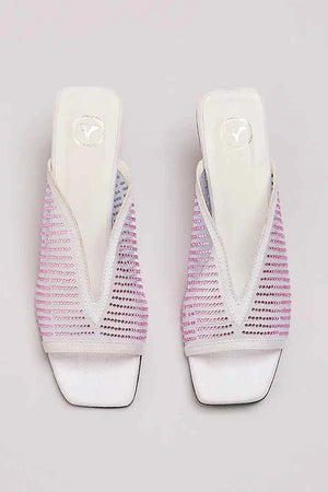 White With Rose Gold Studed Net Heel