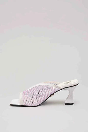 White With Rose Gold Studed Net Heel