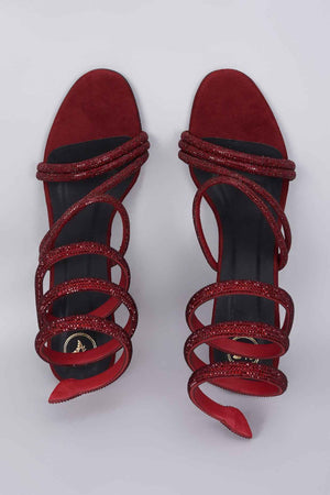 Red Diamond Rashi Khanna Swarovski Strings Open Toe Heel Sandals