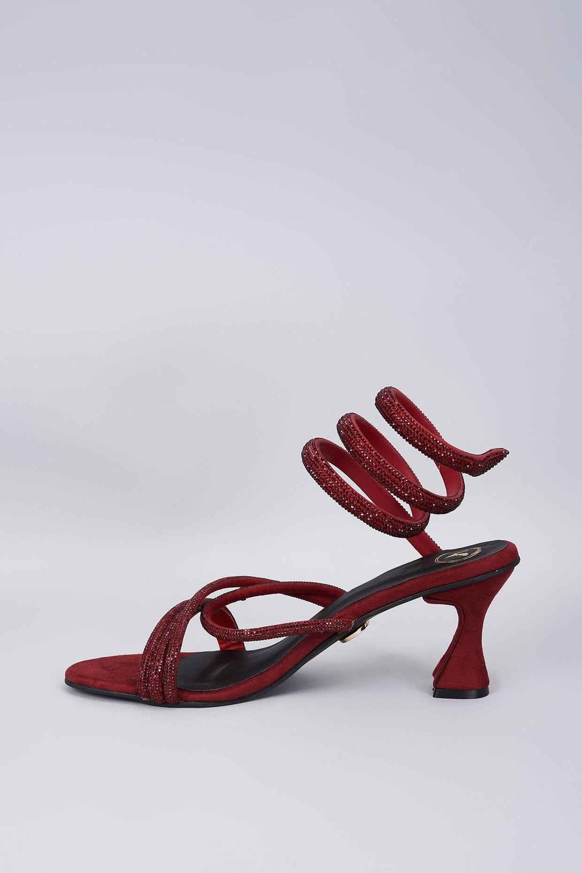 Red Diamond Rashi Khanna Swarovski Strings Open Toe Heel Sandals