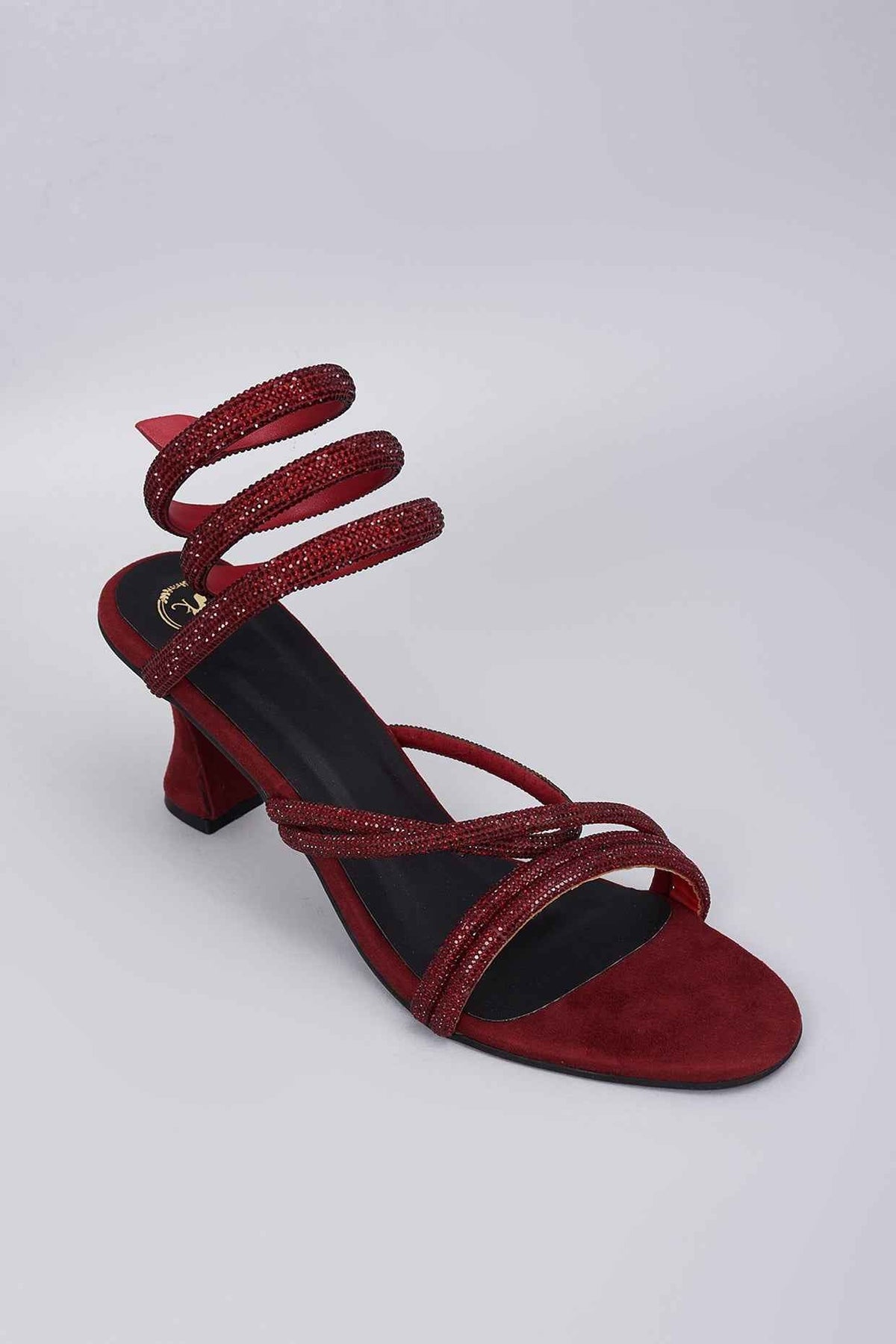 Red Diamond Rashi Khanna Swarovski Strings Open Toe Heel Sandals