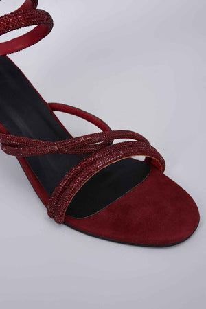 Red Diamond Rashi Khanna Swarovski Strings Open Toe Heel Sandals