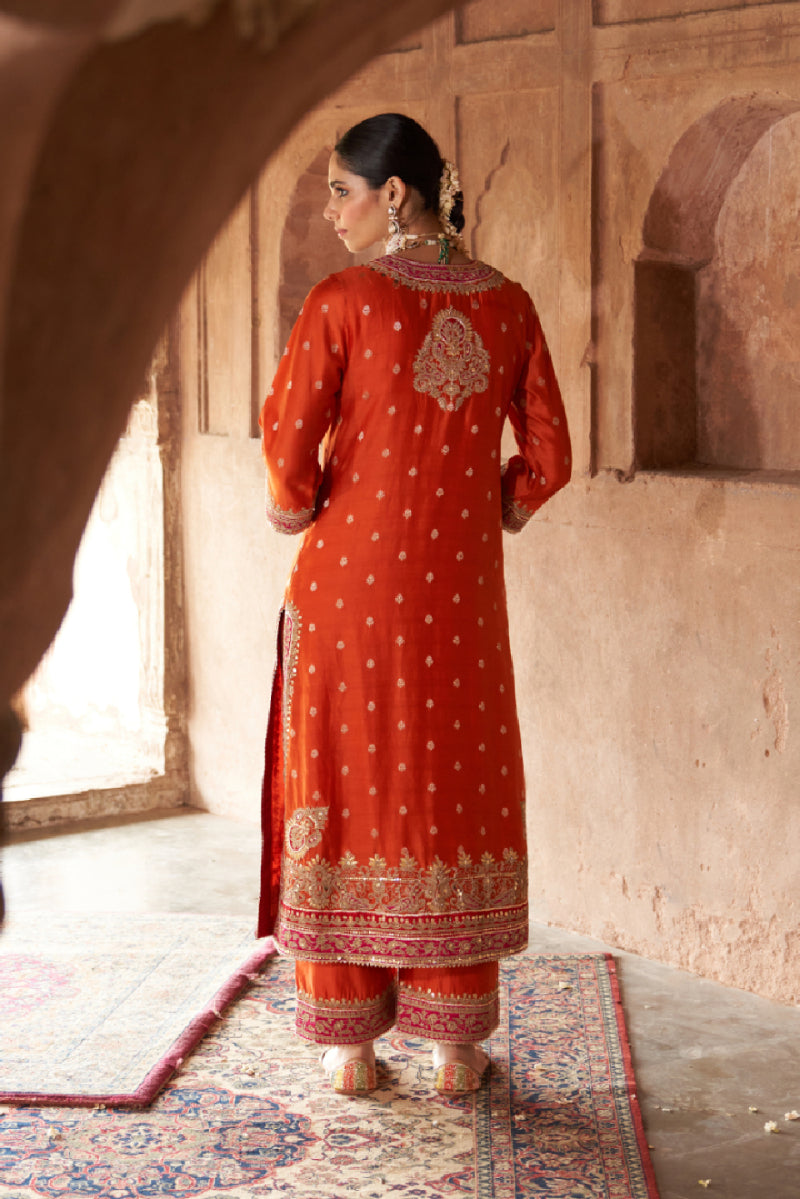 SOBIA - BURNT ORANGE LONG KURTA WITH PALAZZO AND DUPATTA