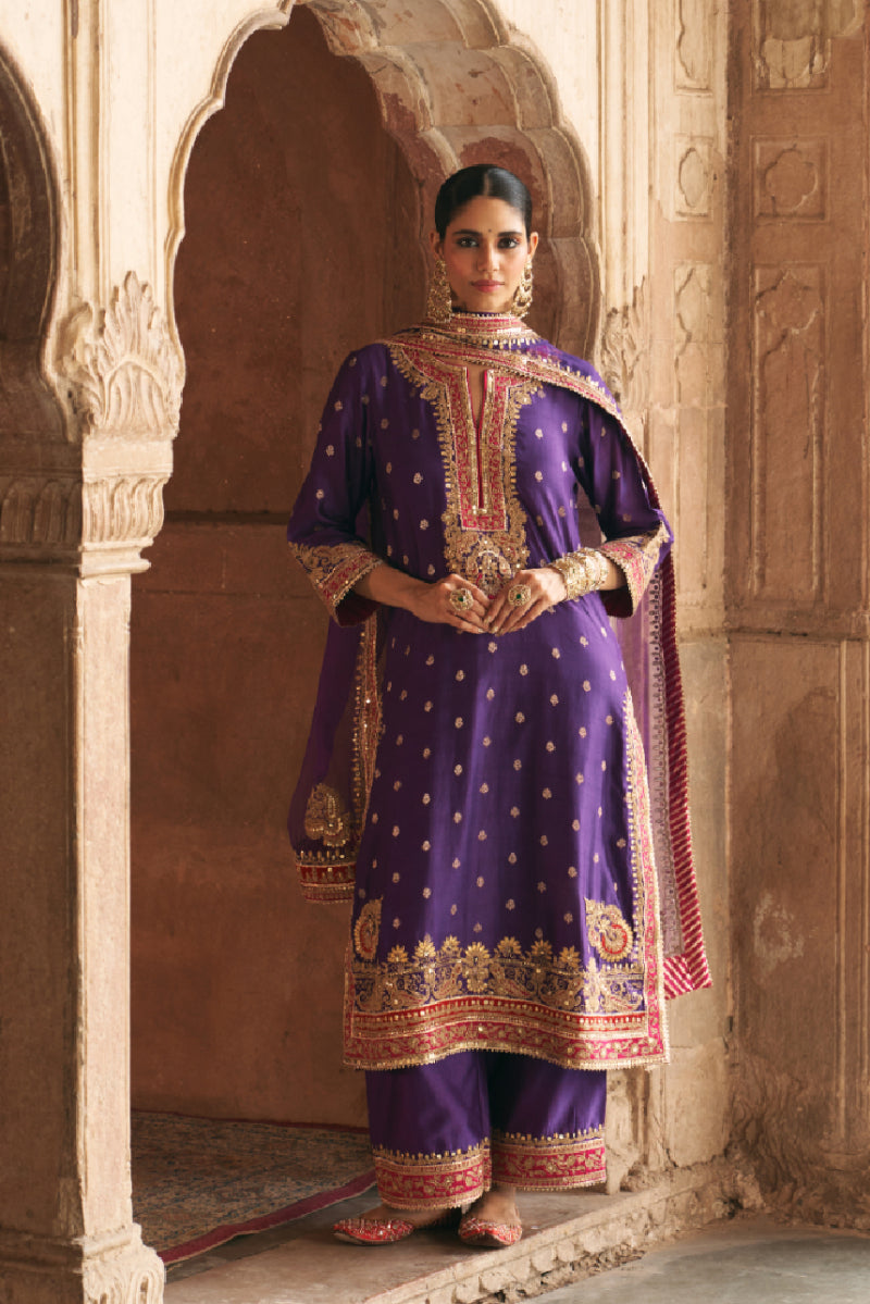 SOBIA - DEEP PURPLE LONG KURTA WITH PALAZZO AND DUPATTA