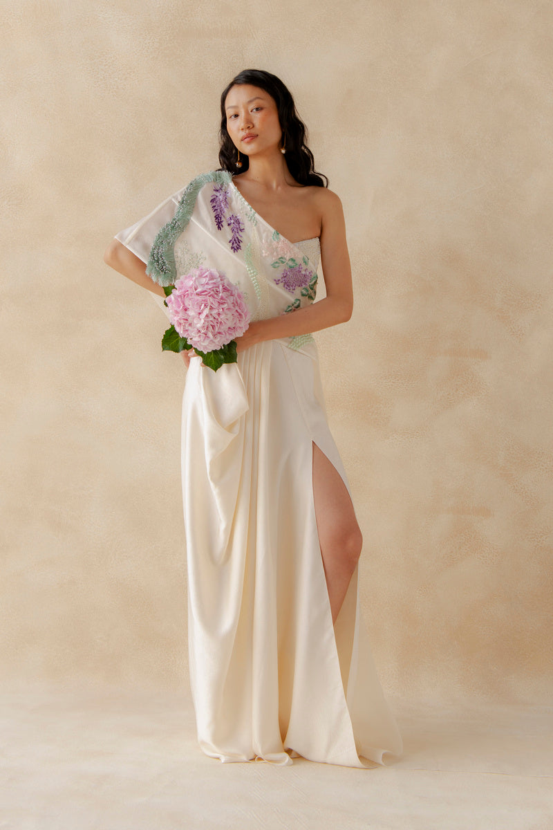 Pearl Top With Wisteria Drape And Drape Skirt
