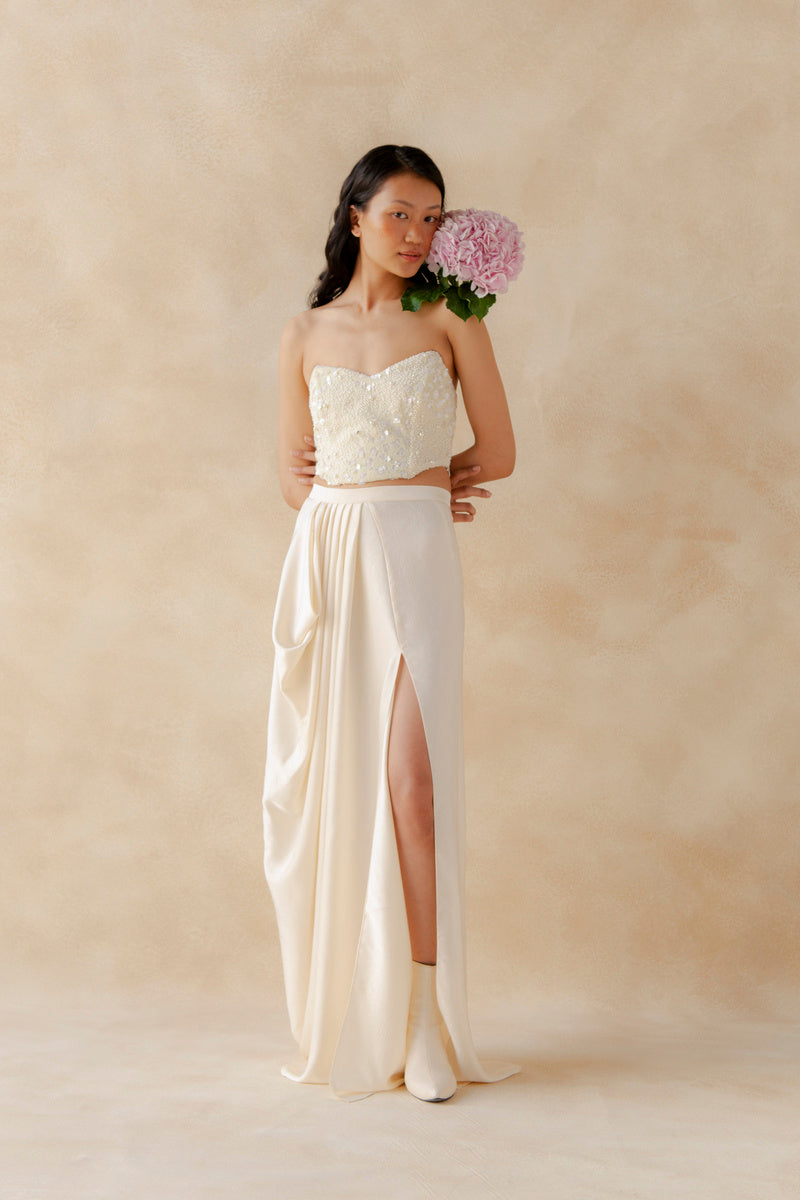 Pearl Top With Wisteria Drape And Drape Skirt