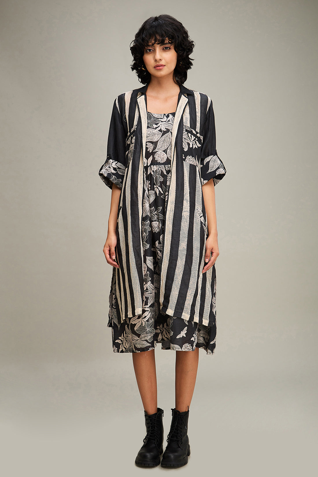Ahyana Printed Long Dress And Jacket