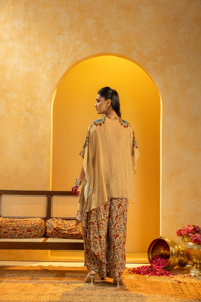 Rangtara embellished layered pant set with cape