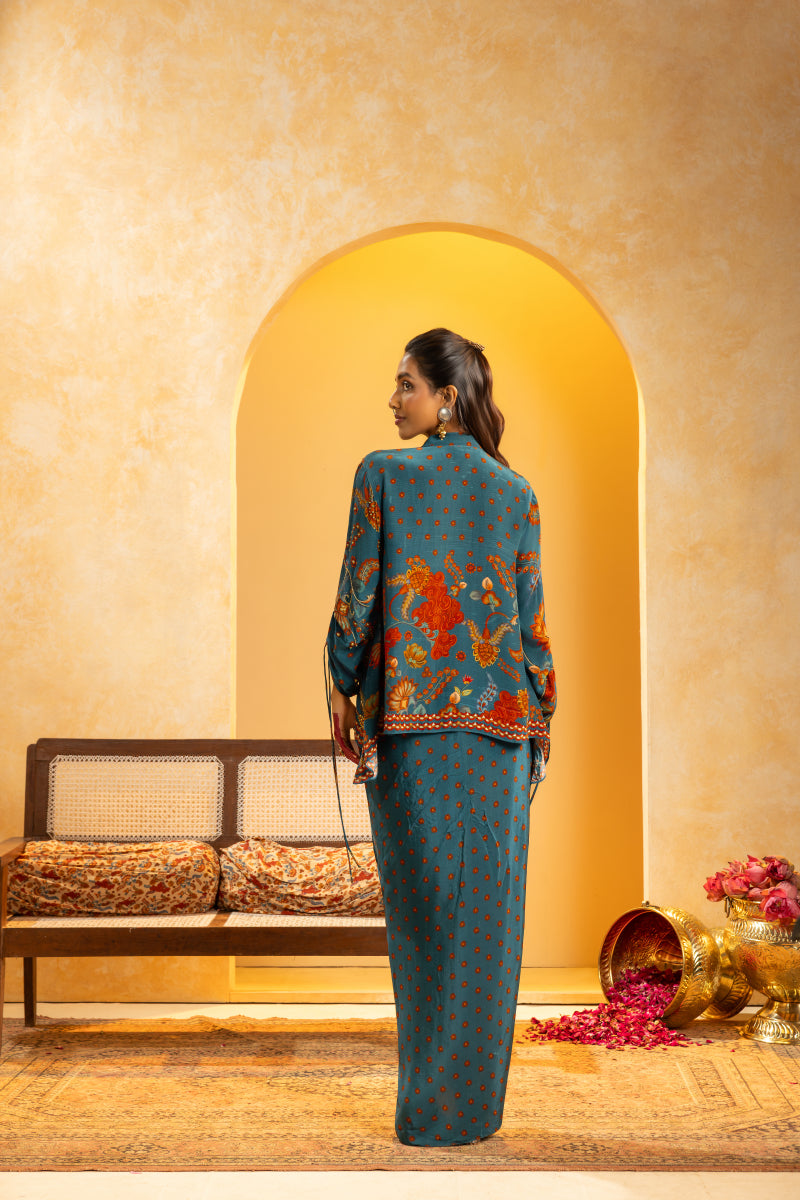 Rangtara embellished drape skirt set