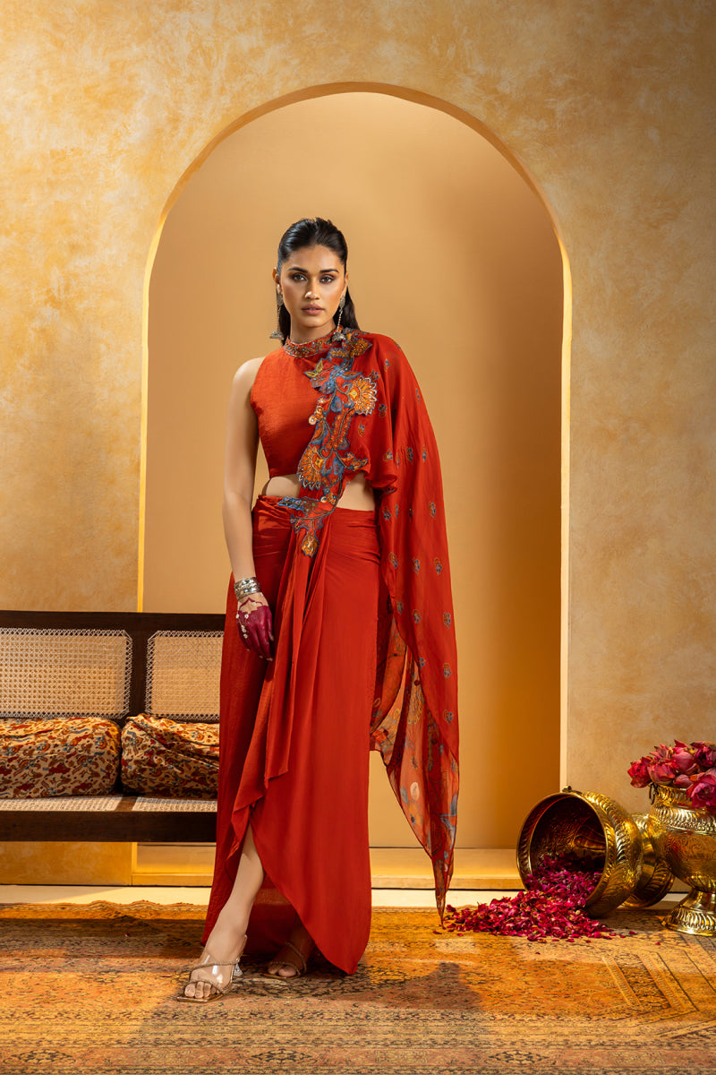 Rangtara Appliqued pre-stitched saree