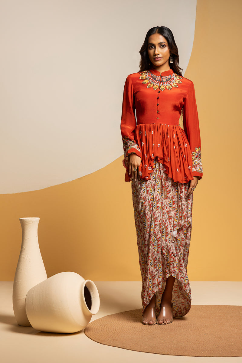 Taarani embellished drape skirt set