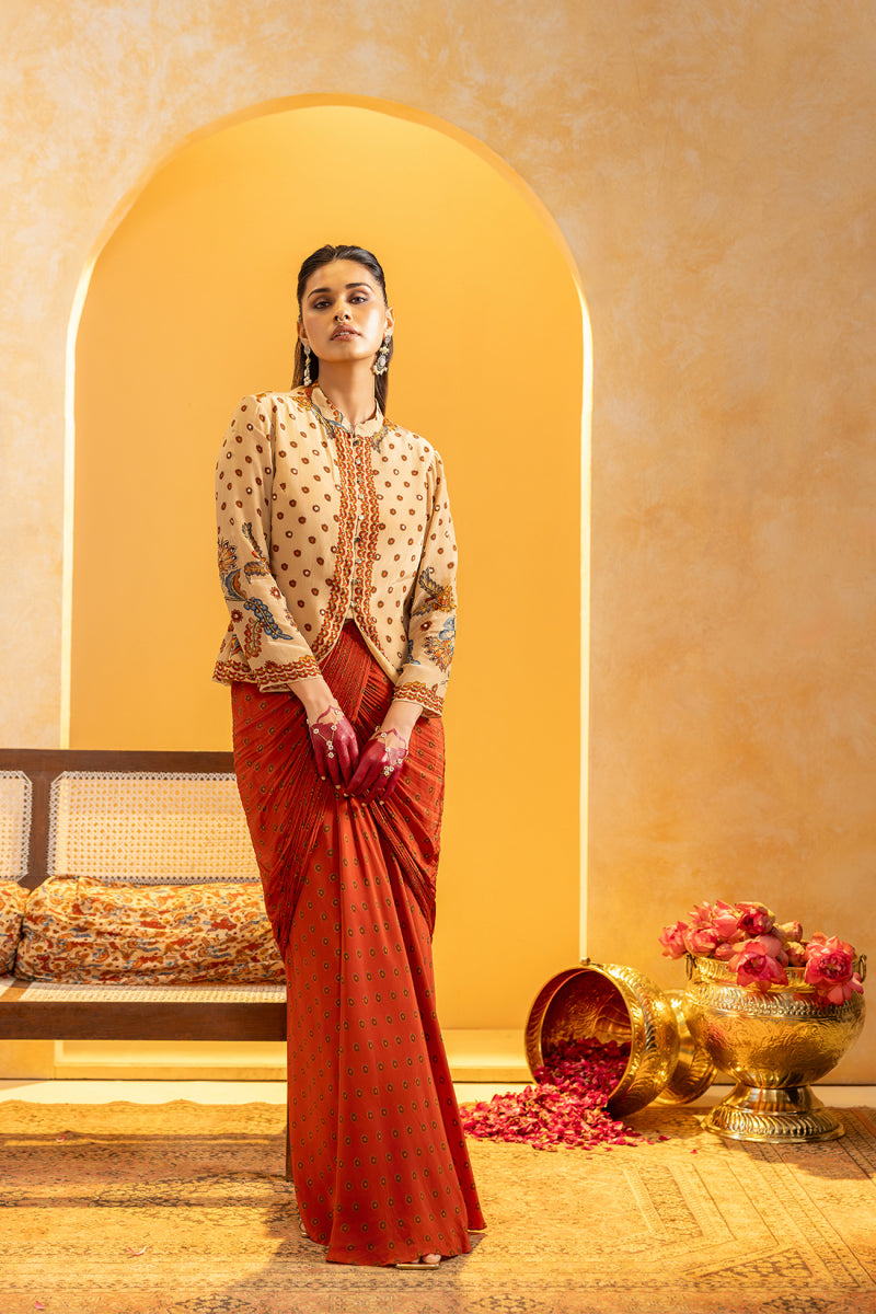 Rangtara embellished drape skirt set