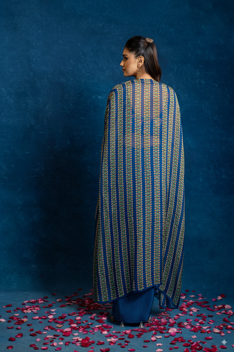 Aarani embellished drape skirt set with long cape
