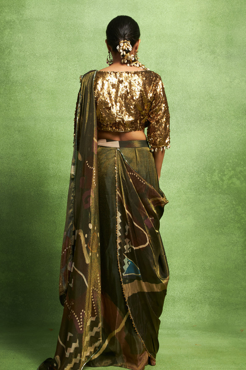 Pre-Stitched Saree with Sequined Blouse