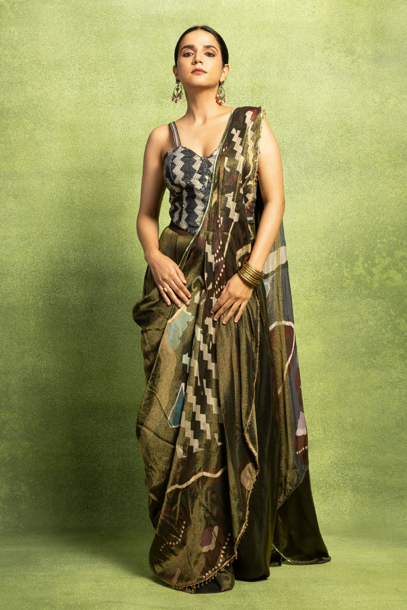 Pre-Stitched Saree with Corset Blouse
