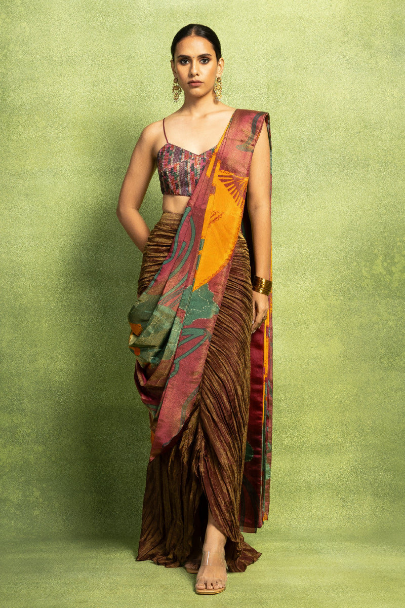 Pre-Stitched Saree with Pleated Skirt